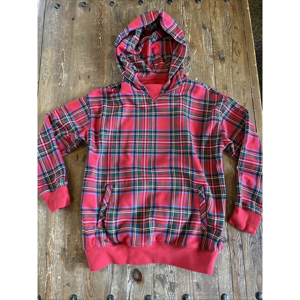 Gap Teen Boys Size 10 Red Plaid Tartan Pullover Hoodie Sweatshirt Holidays EUC
